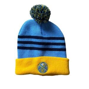 NBA Denver‎ Nuggets Beanie Pom Pom One Size Blue Stripe Hat Cap